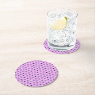 Preppy Purple Blue Botanical Small Flower Pattern Round Paper Coaster