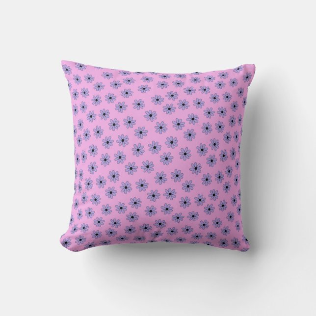 Preppy Purple Blue Hippie Flower Pattern Cushion (Front)