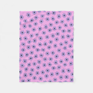 Preppy Purple Blue Hippie Flower Pattern Fleece Blanket