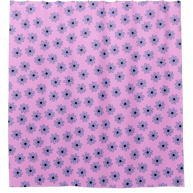 Preppy Purple Blue Hippie Flower Pattern Shower Curtain (Front)