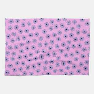 Preppy Purple Blue Hippie Flower Pattern Tea Towel