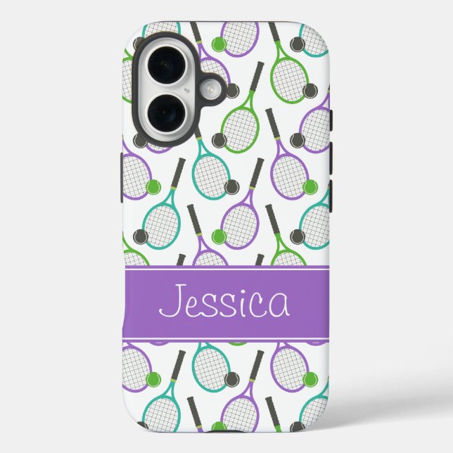 Preppy Purple Green Teal Tennis Personalised Case-Mate iPhone Case (Back)