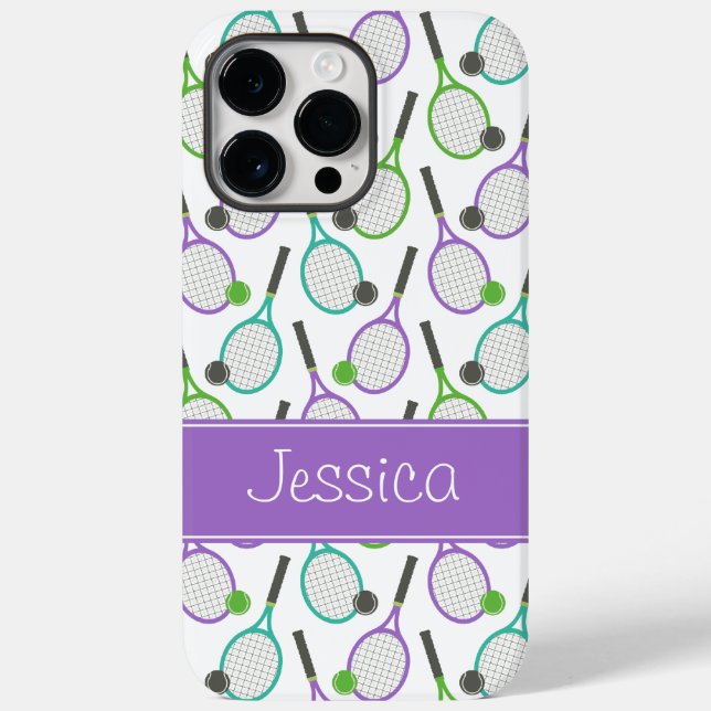Preppy Purple Green Teal Tennis Personalised Case-Mate iPhone Case (Back)