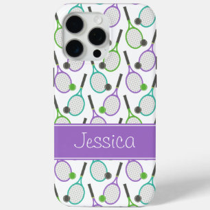 Preppy Purple Green Teal Tennis Personalised iPhone 15 Pro Max Case