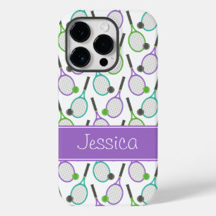 Preppy Purple Green Teal Tennis Personalised Case-Mate iPhone 14 Pro Case