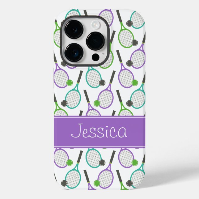 Preppy Purple Green Teal Tennis Personalised Case-Mate iPhone Case (Back)