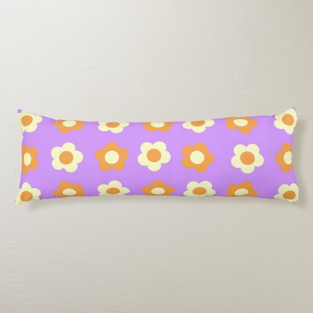 Preppy Purple Orange Floral Simple Flower Pattern Body Cushion (Front)