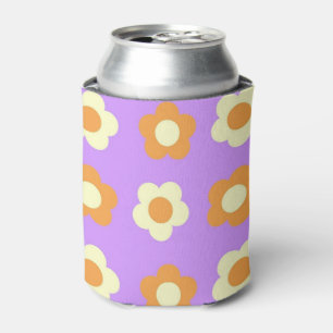 Preppy Purple Orange Floral Simple Flower Pattern Can Cooler