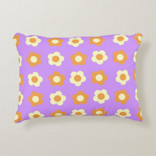 Preppy Purple Orange Floral Simple Flower Pattern Decorative Cushion