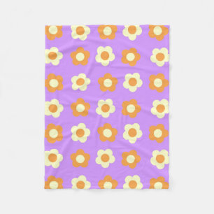 Preppy Purple Orange Floral Simple Flower Pattern Fleece Blanket