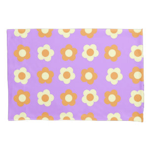 Preppy Purple Orange Floral Simple Flower Pattern Pillowcase