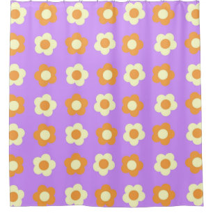 Preppy Purple Orange Floral Simple Flower Pattern Shower Curtain