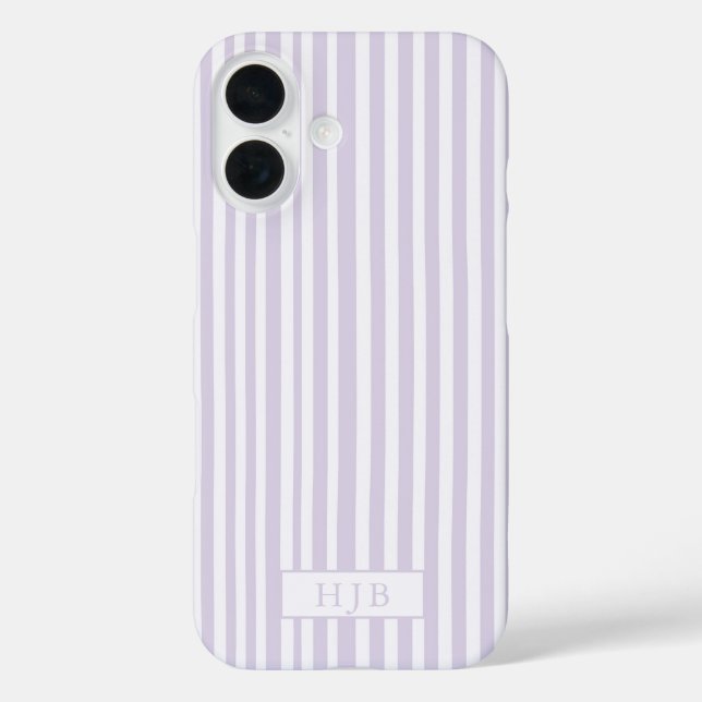 Preppy Purple Stripe Monogram Pretty iPhone 16 Case-Mate iPhone Case (Back)