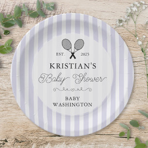 Preppy Purple Tennis Country Club Baby Shower Paper Plate