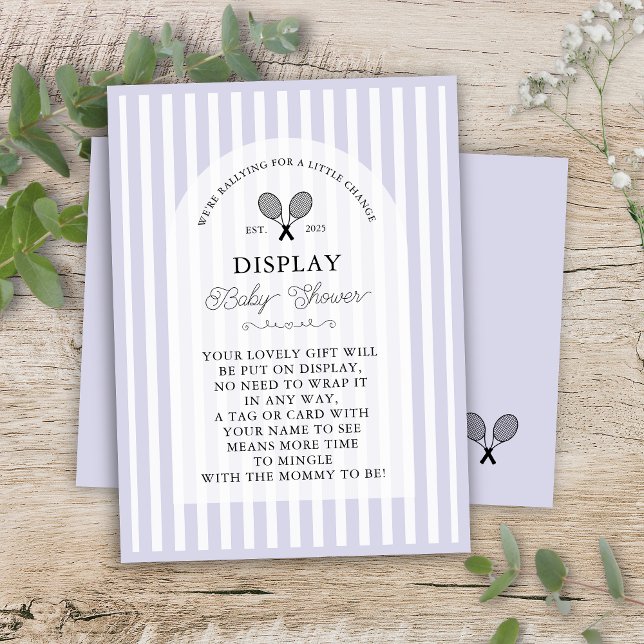 Preppy Purple Tennis Gifts on Display Baby Shower Enclosure Card (purple display baby shower card enclosure for lilac or lavender preppy country club shower events)