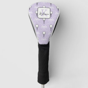 Preppy Purple White Bow Pattern Monogram Golf Head Cover