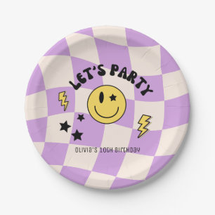 Preppy Purple Y2K Retro Birthday Paper Plate