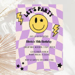 Preppy Purple Y2K Retro Smile Birthday Invitation<br><div class="desc"></div>
