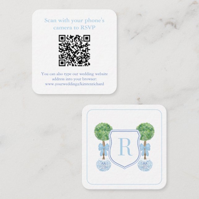 Preppy QR Code Monogram Topiary Registry or RSVP Enclosure Card (Front/Back)