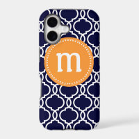 Preppy Quatrefoil Custom Monogram in Navy & Orange