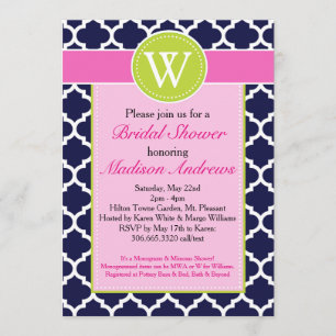 Preppy Quatrefoil Monogram Shower Invitation