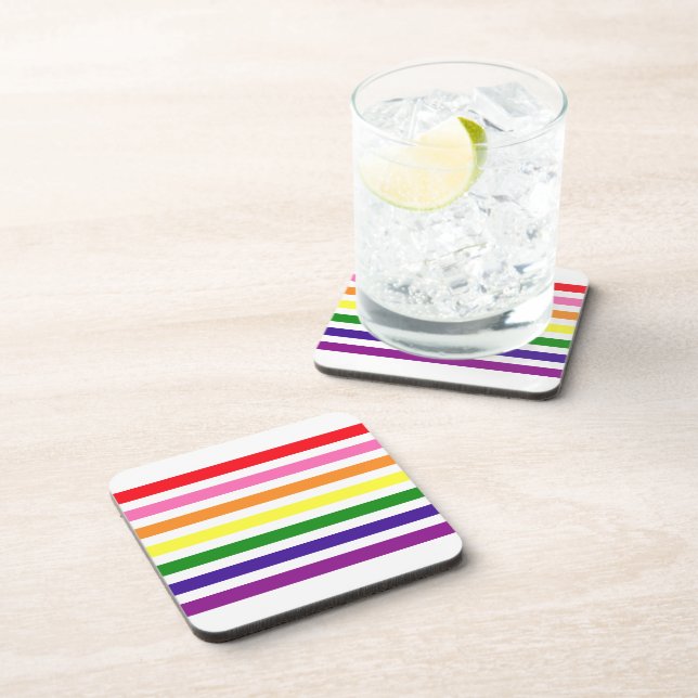 Preppy Rainbow Candy Stripe on White Coaster (Right Side)