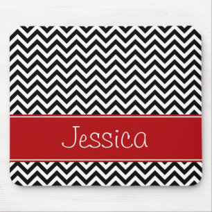 Preppy Red and Black Chevron Zigzag Personalised Mouse Mat