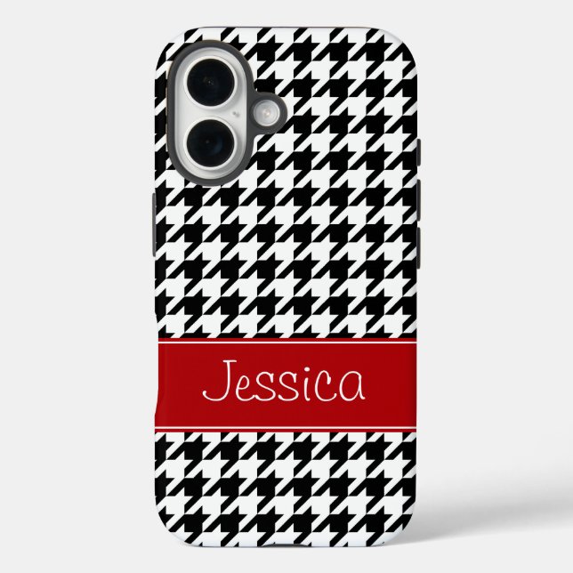 Preppy Red and Black Houndstooth Personalised Case-Mate iPhone Case (Back)