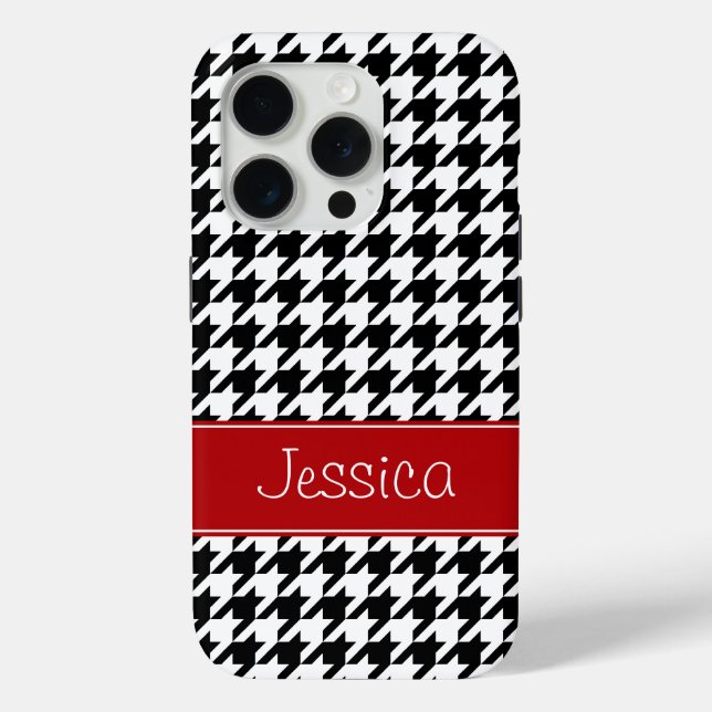 Preppy Red and Black Houndstooth Personalised Case-Mate iPhone Case (Back)