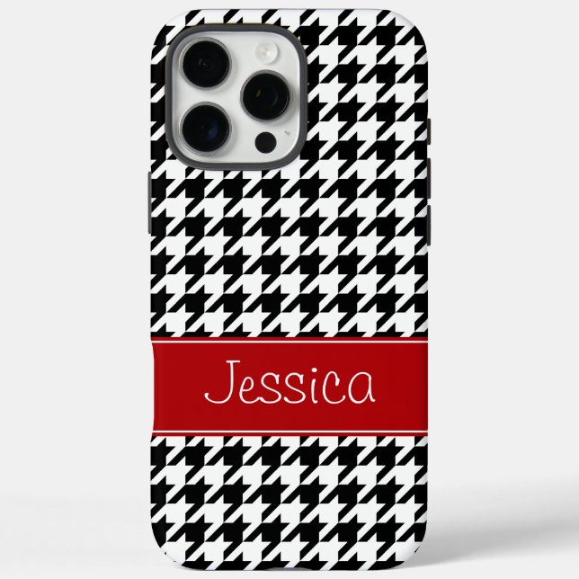 Preppy Red and Black Houndstooth Personalised Case-Mate iPhone Case (Back)