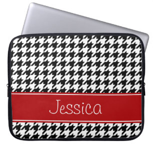 Preppy Red and Black Houndstooth Personalised Laptop Sleeve
