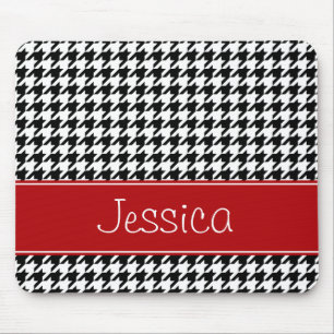 Preppy Red and Black Houndstooth Personalised Mouse Mat