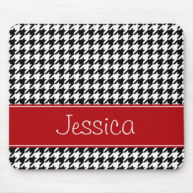 Preppy Red and Black Houndstooth Personalised Mouse Mat (Front)