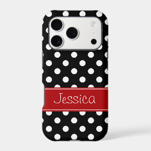 Preppy Red and Black Polka Dots Personalised