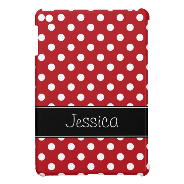 Preppy Red and Black Polka Dots Personalised iPad Mini Case (Back)