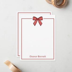 Preppy Red and White Hearts Bow Personalised Card
