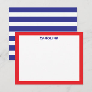 Preppy Red Blue Stripes Patriotic Stationery Card