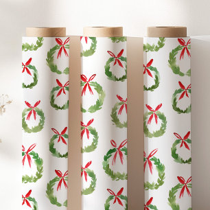Preppy Red Bow Wreath Christmas Wrapping Paper