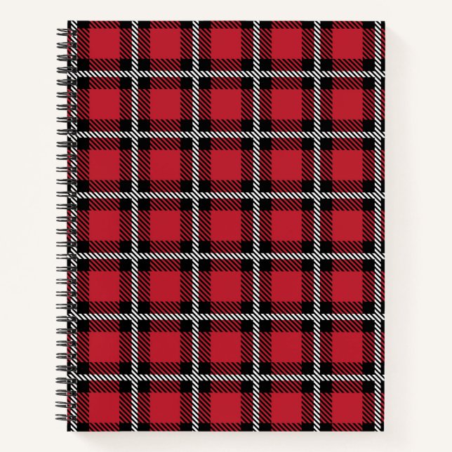 Preppy Red Grid Check Design Notebook (Front)
