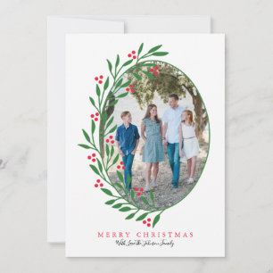 Preppy Red Oval Christmas Wreath Holiday Photo