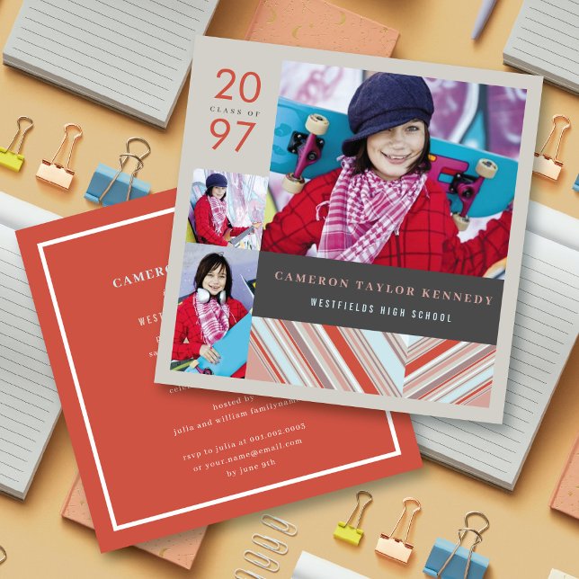 Preppy Red Pin Stripes Photo Graduation Party Invitation (Creator Uploaded)