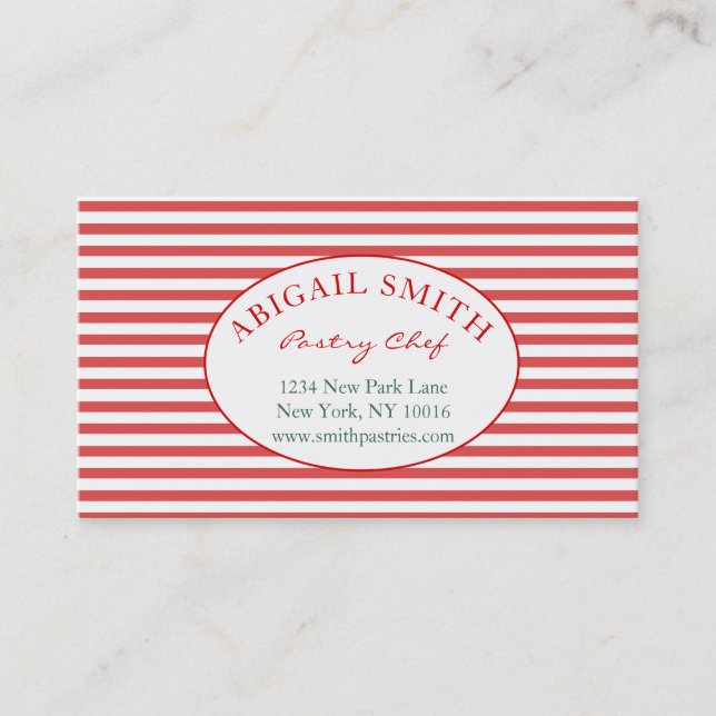 Preppy Red & Stripes Personalised Business Card (Front)