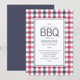 Preppy Red,White and Blue BBQ Birthday Invitation