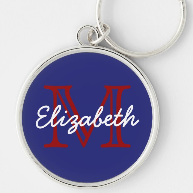 Preppy Red White and Blue Monogram Key Ring (Front)