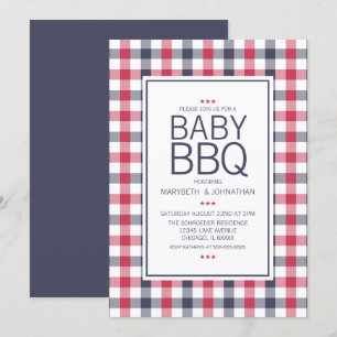 Preppy Red,White & Blue BBQ Baby Shower Invitation