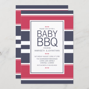 Preppy Red,White & Blue BBQ Baby Shower Invitation