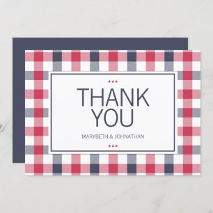 Preppy Red, White & Blue Plaid Thank You Card
