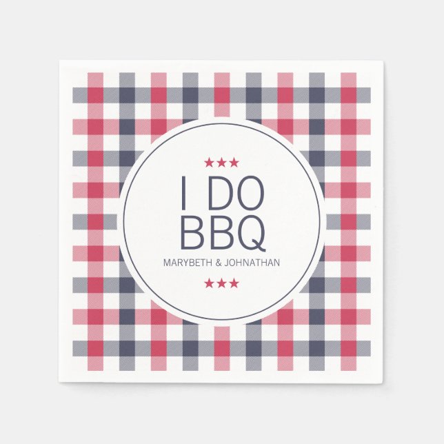 Preppy Red, White & Blue Plaid Wedding Shower Napkin (Front)