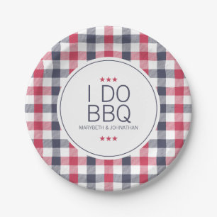 Preppy Red,White & Blue Plaid Wedding Shower Paper Plate