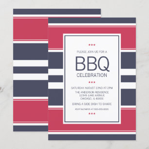 Preppy Red,White & Blue Stripe BBQ Invitation